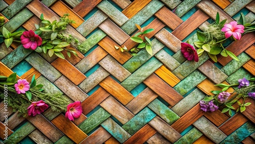 Minimalist Botanical Brick Weave Pattern - Intricate Floral Design Digital Art