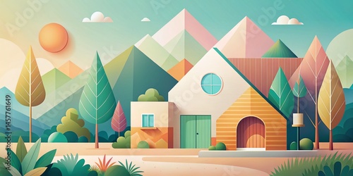 Minimalist Geometric Home Landscape Pattern Background Illustration