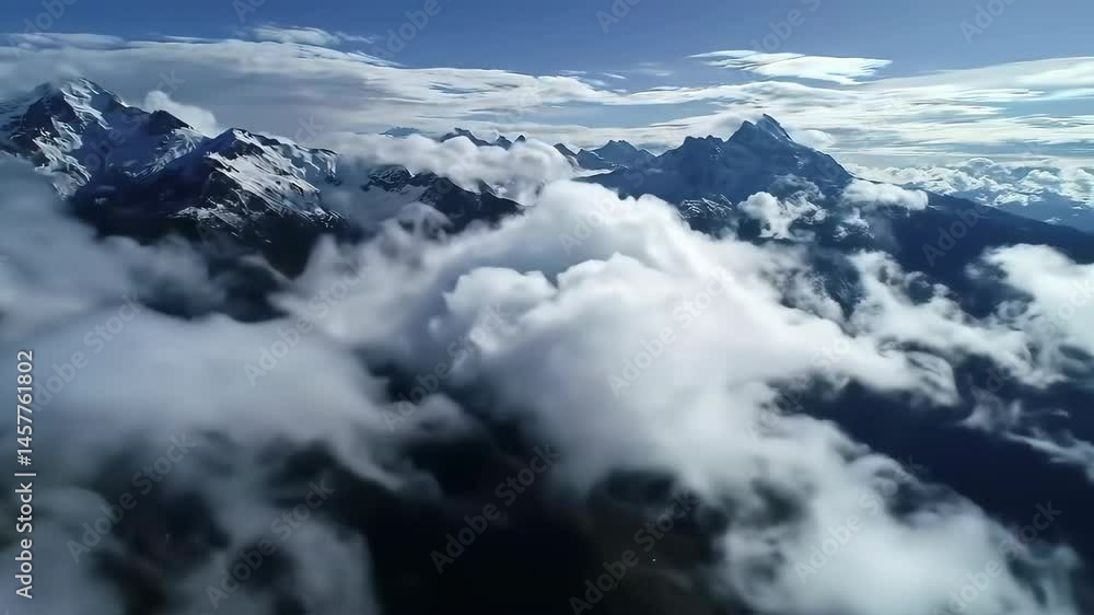 Aerial View of Majestic Snow-Capped Mountains Surrounded by Fluffy Clouds under Bright Blue Sky
Aerial View of Majestic Snow-Capped Mountains Surrounded by Fluffy Clouds under Bright Blue Sky