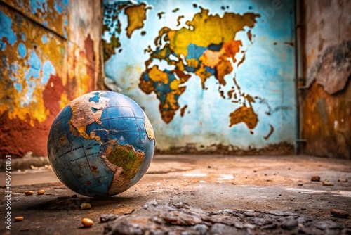 Minimalist Globe Outline Urban Exploration Photography - Grunge Cityscape Background