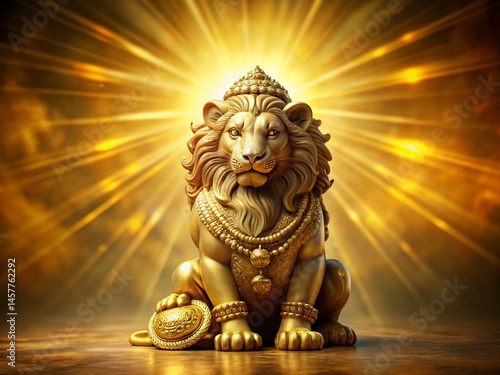 Minimalist Hindu Lion God Photography:  Golden Deity, Spiritual Power, Indian Mythology