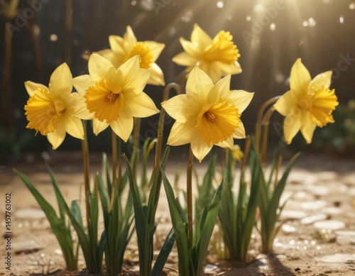 Wallpaper Mural Golden daffodil blossoms bathed in sunlight, glistening petals ,  floral background,  bloom Torontodigital.ca