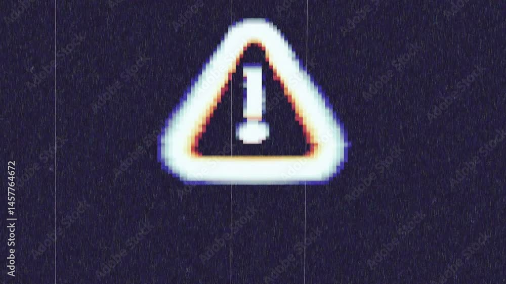 Warning icon symbol animation with glitches and distortion effects