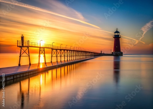 Minimalist South Haven Lighthouse Michigan Sunset Seascape