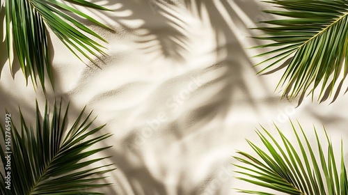 Palm leaves shadow with beige background.