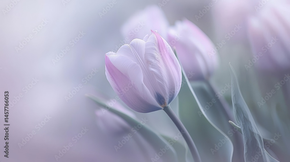 Obraz premium Soft Pink Tulips in a Dreamy Garden Setting with Gentle Light and Pastel Hues