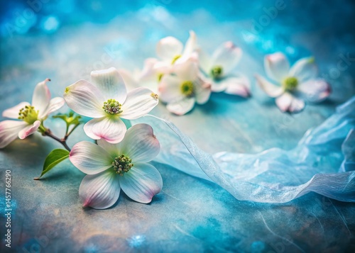 Misty Blue Dogwood Flat Lay: Soft Texture Macro Photography