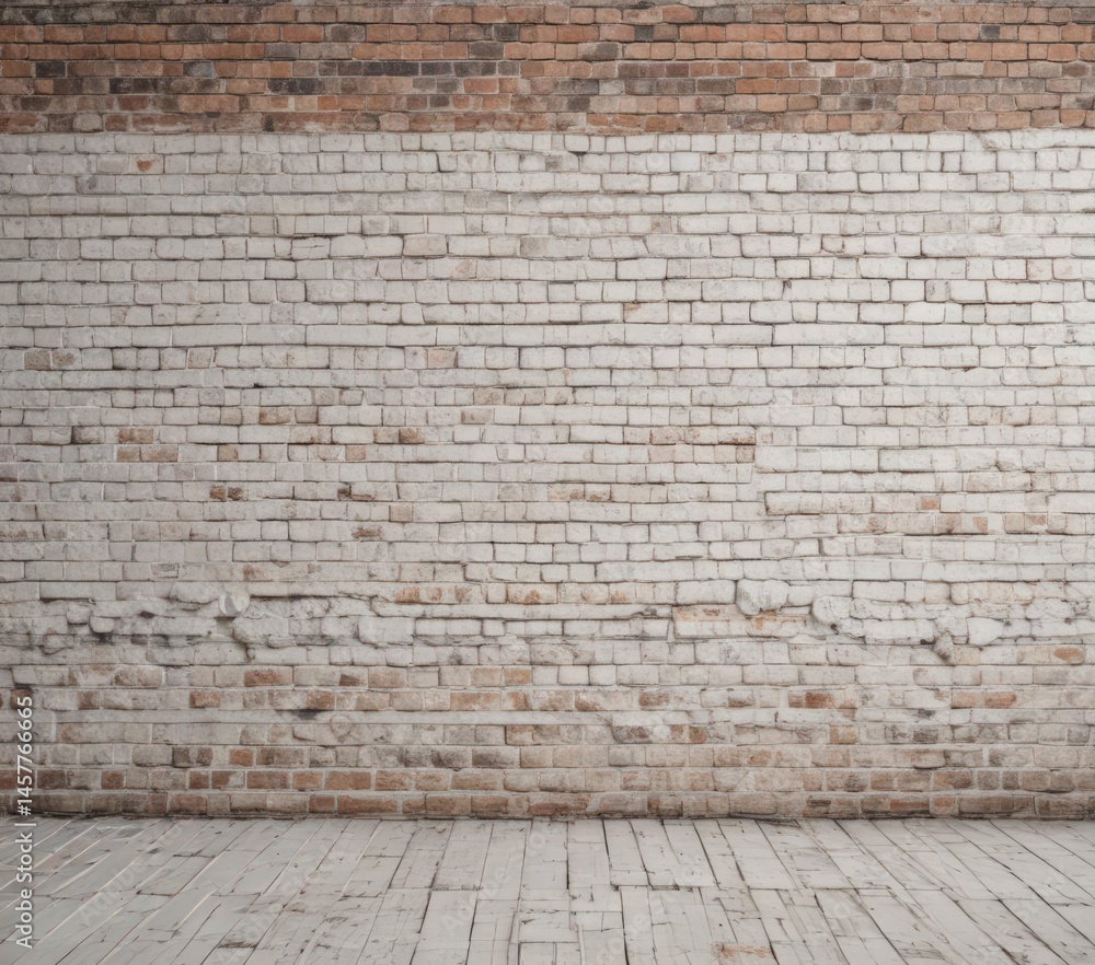 Fototapeta premium Weathered white brick wall, showing significant age and texture , grunge, white