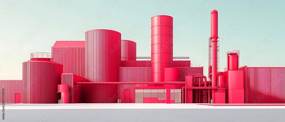 Obraz premium Pink factory complex, daytime. Industrial background
