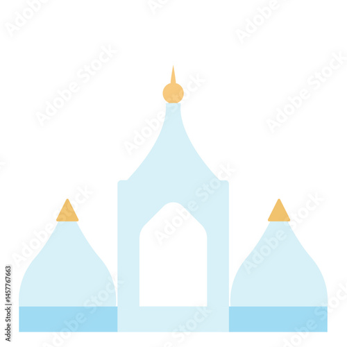 Minimal flat illustration of mosque with domes and spires, perfect for Ramadan, Islamic holidays, spiritual projects, or cultural education materials.