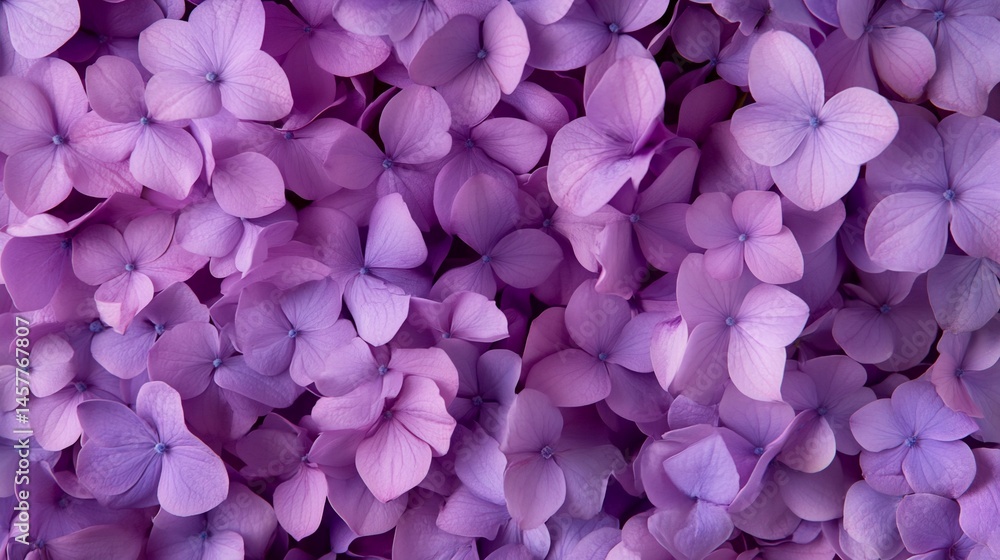 Close-up of delicate, vibrant purple hydrangea blooms filling the frame Close-up of delicate, vibrant purple hydrangea blooms filling the frame