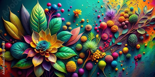 Modern Botanical Spray Paint Texture Background - Left Copy Space