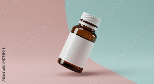 Brown Bottle with White Label on Colorful Background