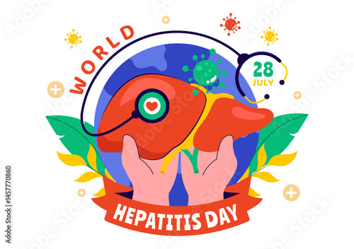 World Hepatitis Day Vector Illustration on July 28 Featuring a Patient, Diseased Liver, Liver Cancer, and Cirrhosis in a Healthcare Theme Background