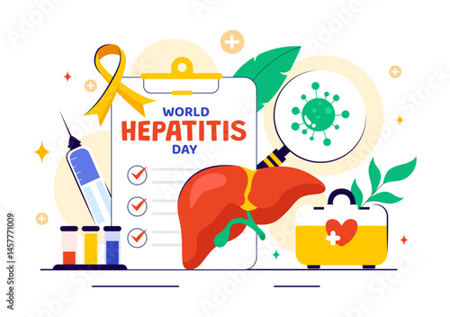 World Hepatitis Day Vector Illustration on July 28 Featuring a Patient, Diseased Liver, Liver Cancer, and Cirrhosis in a Healthcare Theme Background