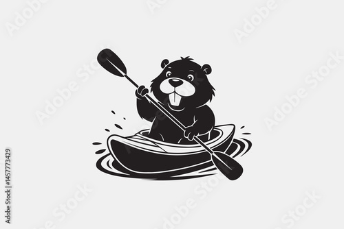 beaver kayaking silhouette vector