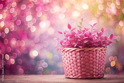 Modern Pink Plant Basket Pattern Bokeh Background - Abstract Floral Texture