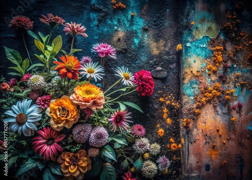 Monochrome Aged Spray Paint Floral Garden Night Photography