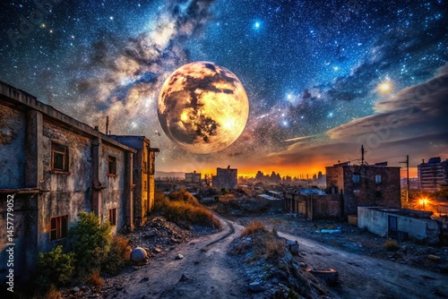 Mystical Night Sky: Starry Moon Circle Urban Exploration Photography