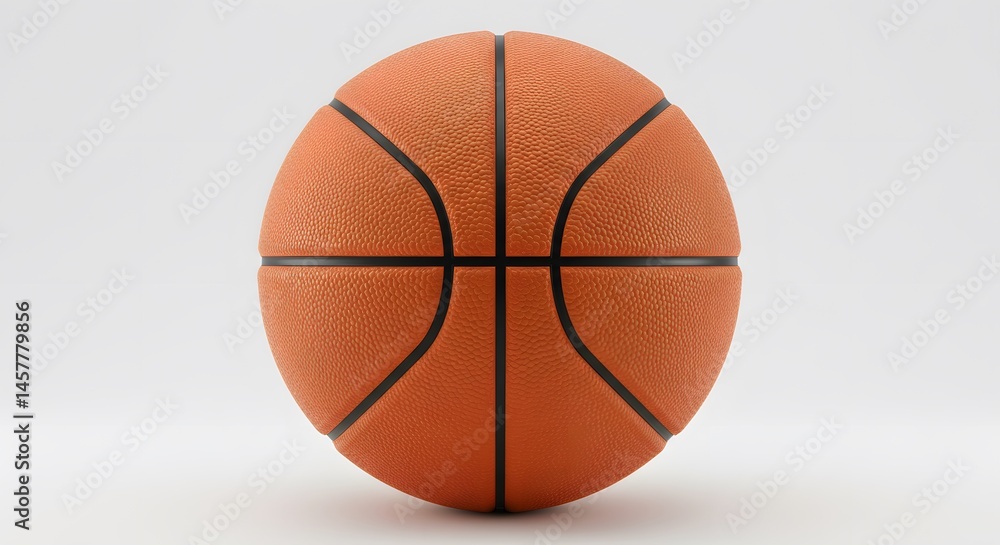 Fototapeta premium A single basketball with black lines on a white background in a studio setting with soft lighting