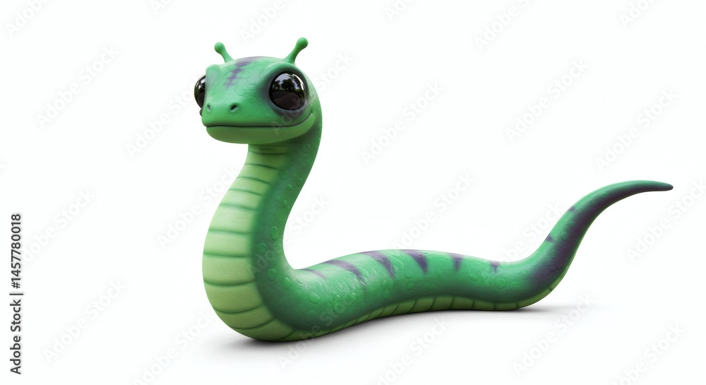 Naklejka premium 3d cartoon green snake on white background