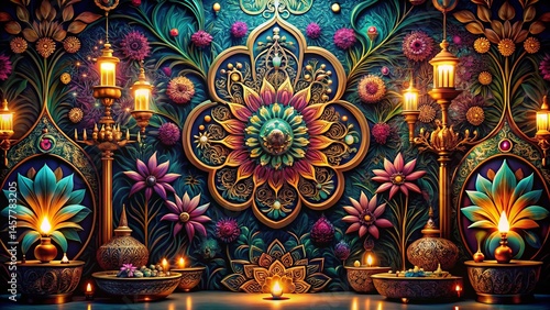 Night Photography: Hyperrealistic Detailed Wallpaper Pattern Design - Stock Photo