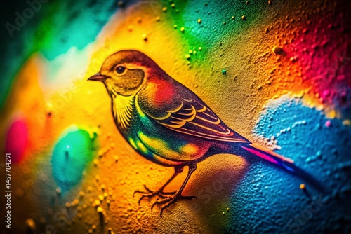 Night Spray Painted Bird Stencil Texture on Light Background - Stock Photo