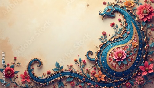 Subtle paisley motif in muted tones, creating soft, flowing design, artistic, delicate