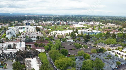 Aeria drone view of Mountain Valley Bay Area suburban city town in California 08