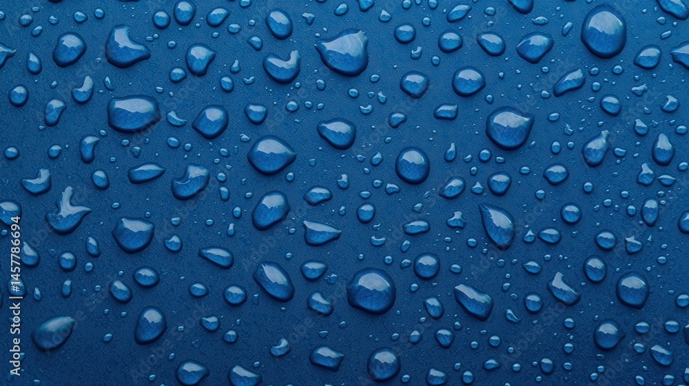 Water droplets scattered across a smooth blue surface, creating a fresh and clean visual texture. Water droplets scattered across a smooth blue surface, creating a fresh and clean visual texture.
