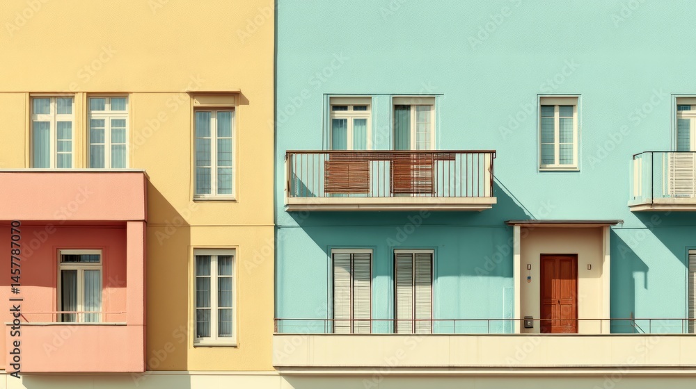Obraz premium Pastel facade with clean lines, a blend of simplicity and charm in modern architecture 