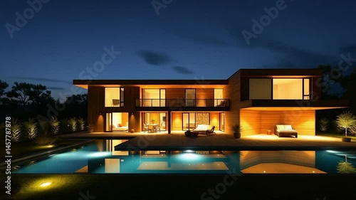 Contemporary house exterior at twilight modern residence architectural design serene evening lighting luxury home real estate photography exterior architecture