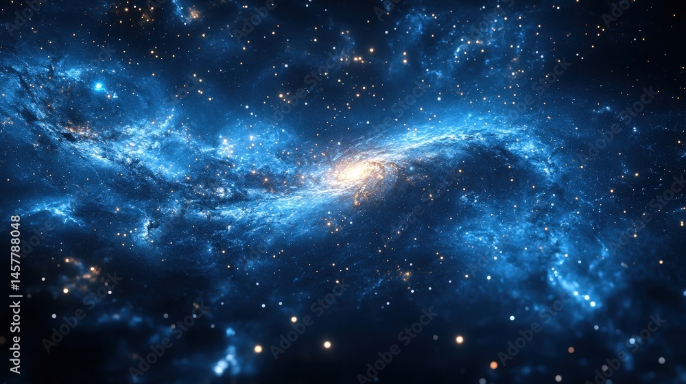 Fototapeta premium Dramatic golden nebula formation illuminates the cosmos with intense energy and starlight brilliance