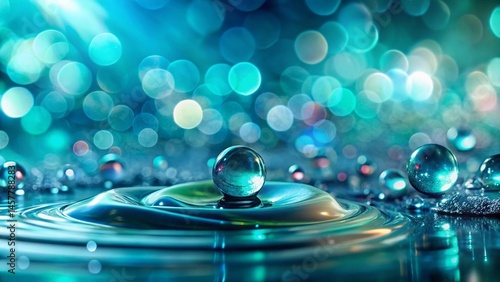 Panoramic Abstract Water Drop Background - Teal & Blue Hues
