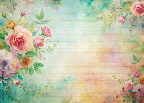 Panoramic Ethereal Floral Lined Paper Texture Background