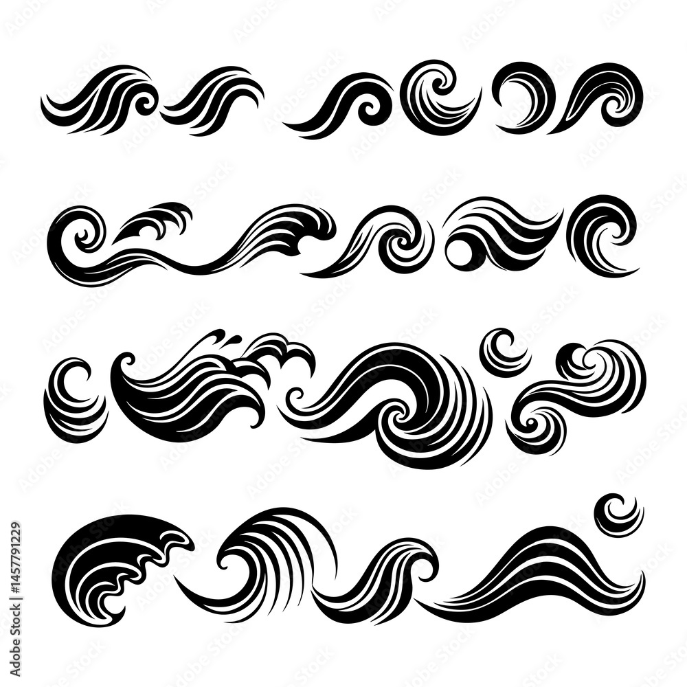 Fototapeta premium Black and White Wave Vector Icons