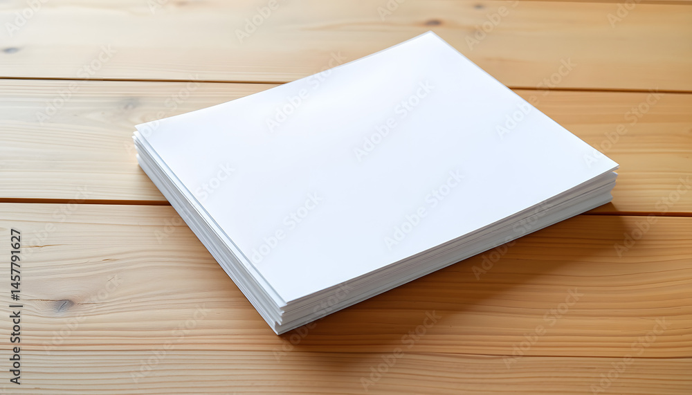 Stack of blank paper sheets for brochure on wooden background, top view. Mock up, Dreamy. isolated with white highlights Stack of blank paper sheets for brochure on wooden background, top view. Mock up, Dreamy. isolated with white highlights