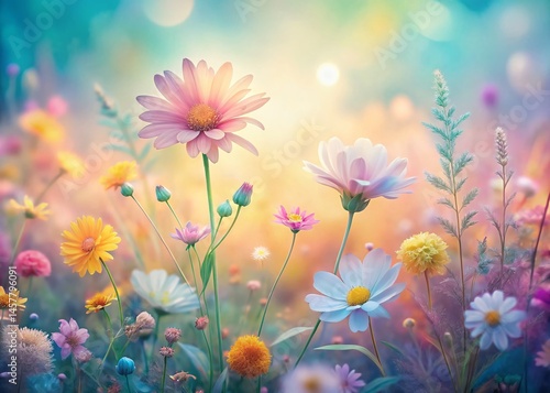 Pastel Gradient Flower Arrangement Landscape Photography - Abstract Floral Design