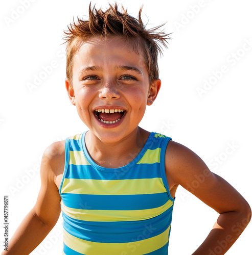 australian kid boy in beachwear joyful portrait model transparent background isolated png stock