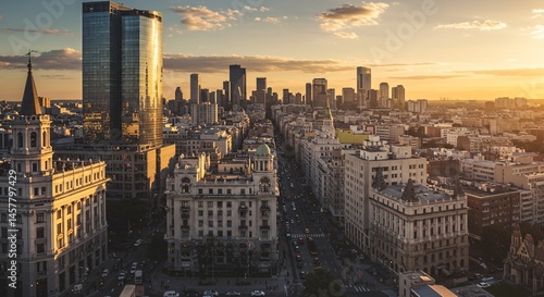 Golden Hour Panorama Stunning Aerial View of Buenos Aires Cityscape