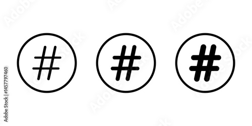 Hashtag icon on circle line. Social media keyword sign symbol