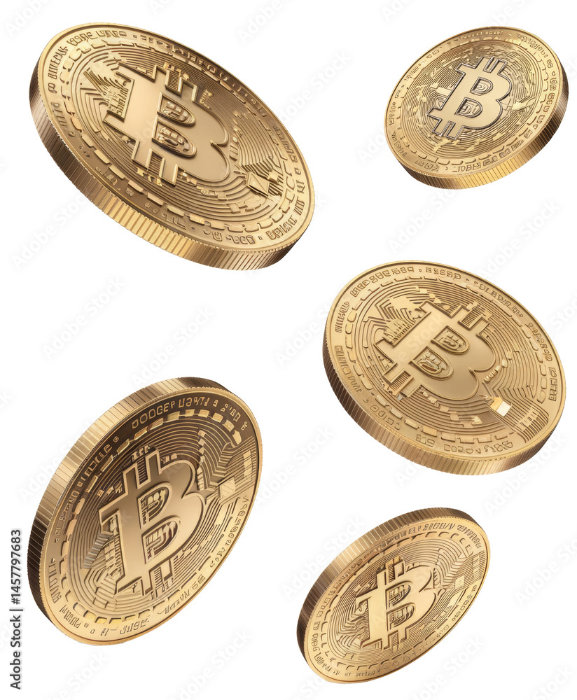 gold bitcoin coins floating on white background gold bitcoin coins floating on white background