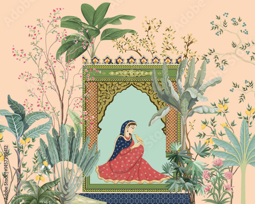Wedding Invitation Card Design. Mughal Arch with Floral Invitation Card for Printing