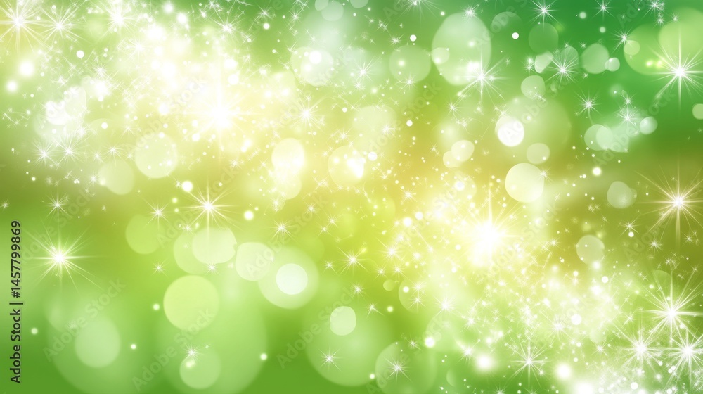 Obraz premium Green Sparkle Background with Bokeh Lights Green gradient background. Ecology concept for your graphic design, banner or poster. Vector illustration