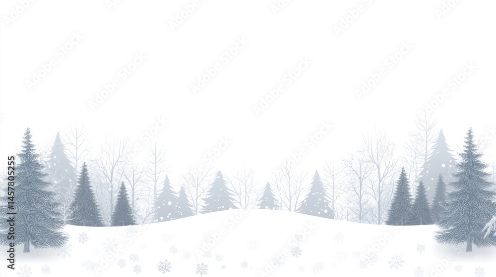 Fototapeta premium Snowy winter forest landscape illustration