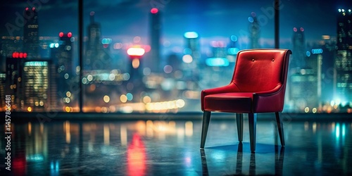 Red Chair in Dark Room: Dramatic Double Exposure Stock Photo