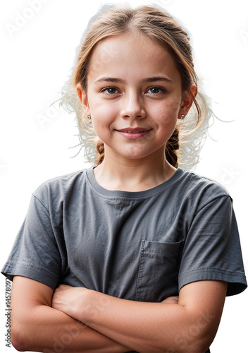 german kid girl in casual shirt relaxed portrait model transparent background isolated png stock