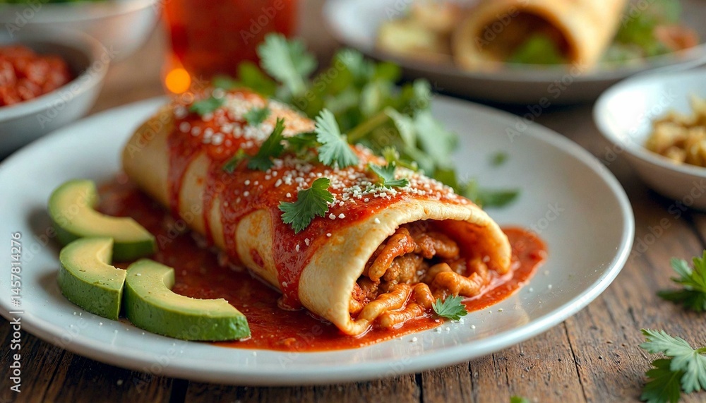 Red Sauce Enchilada with Avocado Cilantro