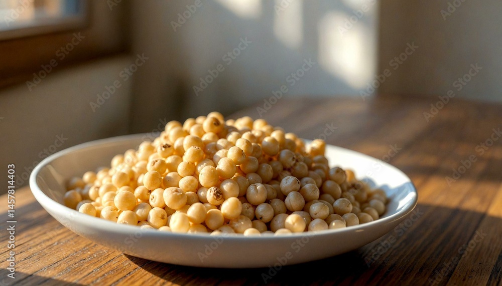Sunlit Golden Peas on Rustic Table