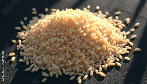 Obraz na płótnie Golden Spanish Rice Pile on Velvet Under Morning Light w salonie
